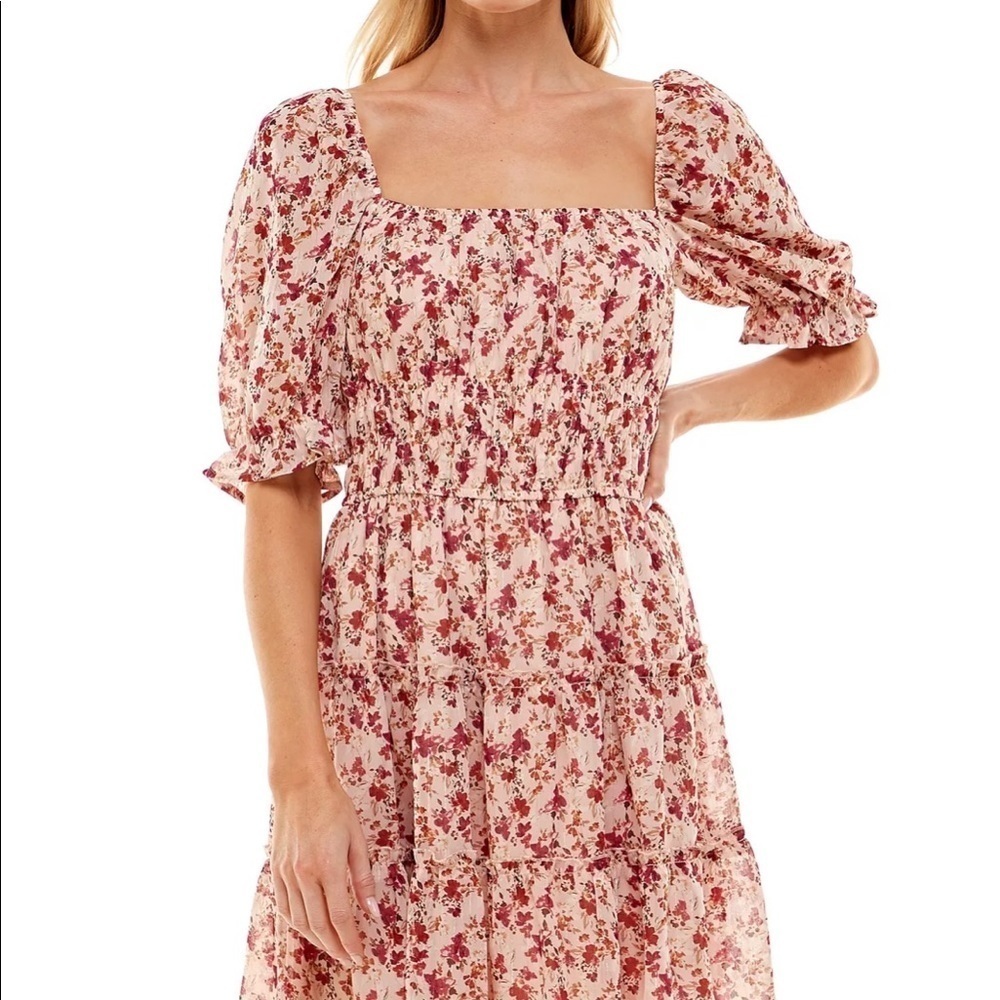 🤗- NWT Juniors' Tiered Floral-Print Fit & Flare Dress size XL